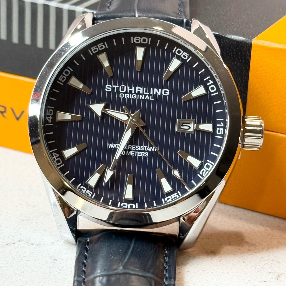Stuhrling Men’s Forte 3953 Quartz 42mm Classic
Blue Leather Watch